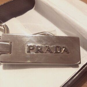 Prada Silver Metal Keyring Keychain